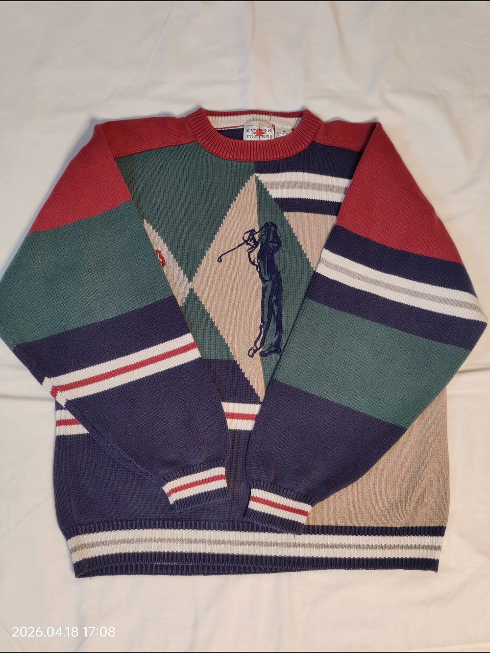 Vintage Cotton Traders Sport 90s Golf Sweater Embroidered Argyle Colorblock Knit